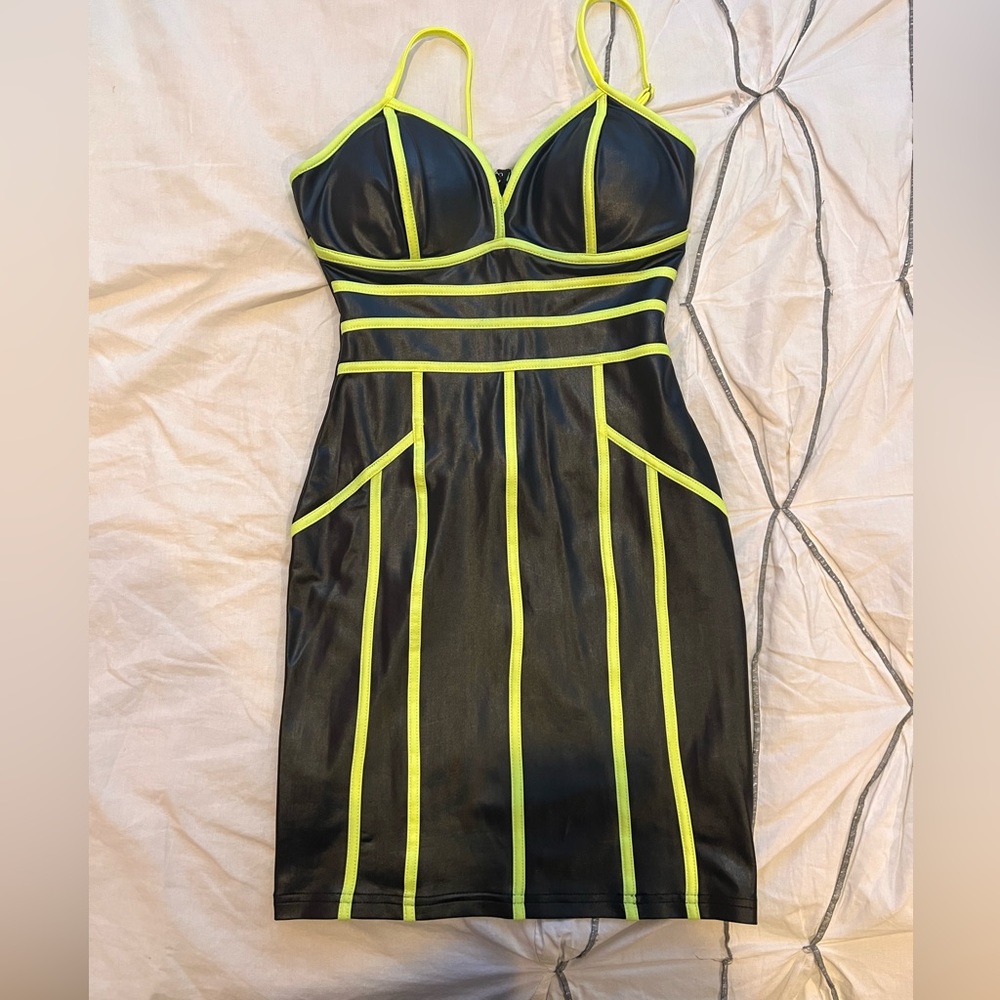 Black/neon green mini dress